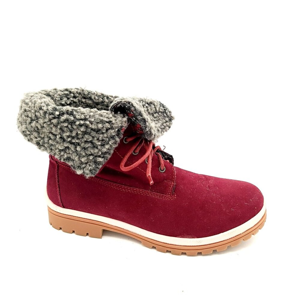 NEW Muk Luks Megan Hiker Boot Womens 10 Red Faux Fur Suede Outdoors Rugged